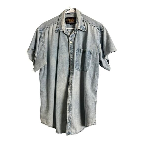 Mens Ralph Lauren Chaps Chambray Shirt Distressed destroyed Grunge Thrashed 16.5 - Picture 1 of 8